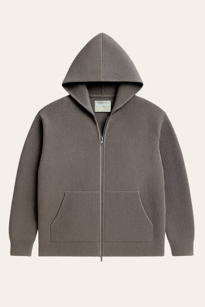 Two-Way Zipper Knit Hoodie - Grey