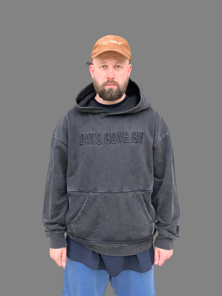 Double Concealed Pocket Hoodie - Washed Black