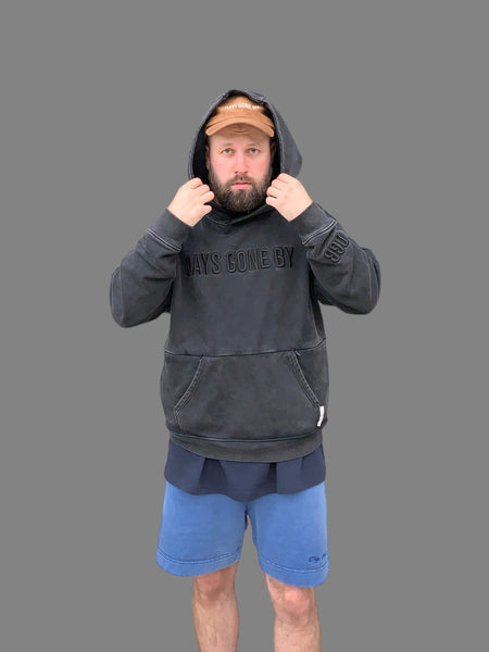 Double Concealed Pocket Hoodie - Washed Black