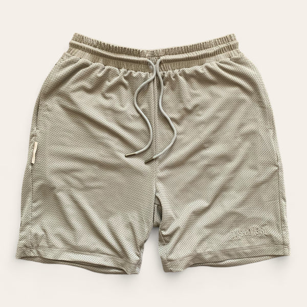 Concealed Pocket Mesh Shorts - Beige