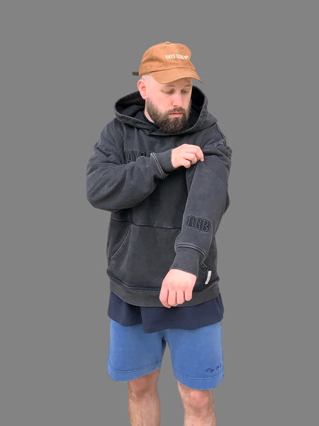 Double Concealed Pocket Hoodie - Washed Black
