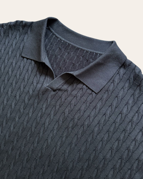 Cable Knit SS Polo - Black