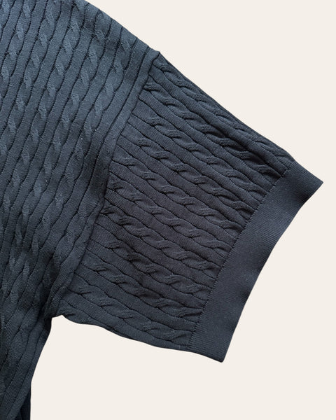 Cable Knit SS Polo - Black