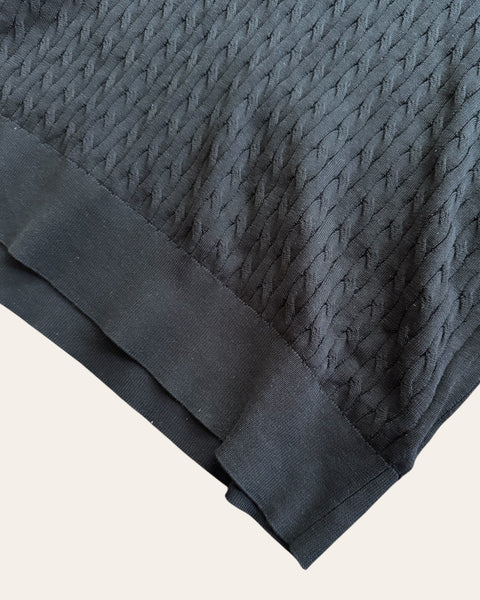 Cable Knit SS Polo - Black