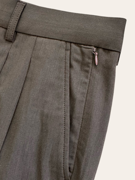 Double Pleated Trouser - Dark Brown