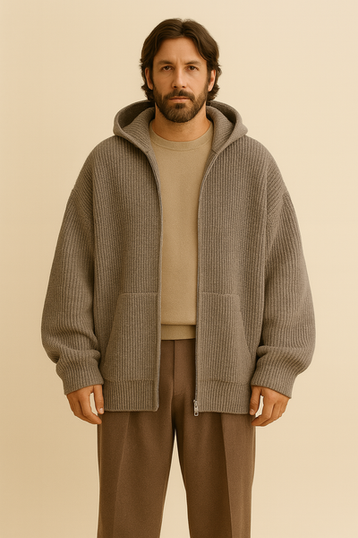 Two-Way Zipper Knit Hoodie - Grey
