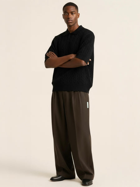 Double Pleated Trouser - Dark Brown