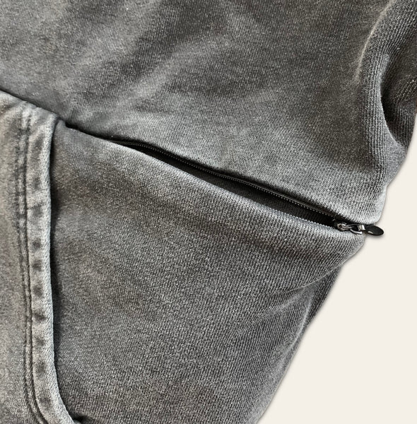 Double Concealed Pocket Hoodie - Washed Black