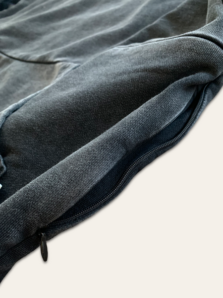 Double Concealed Pocket Hoodie - Washed Black