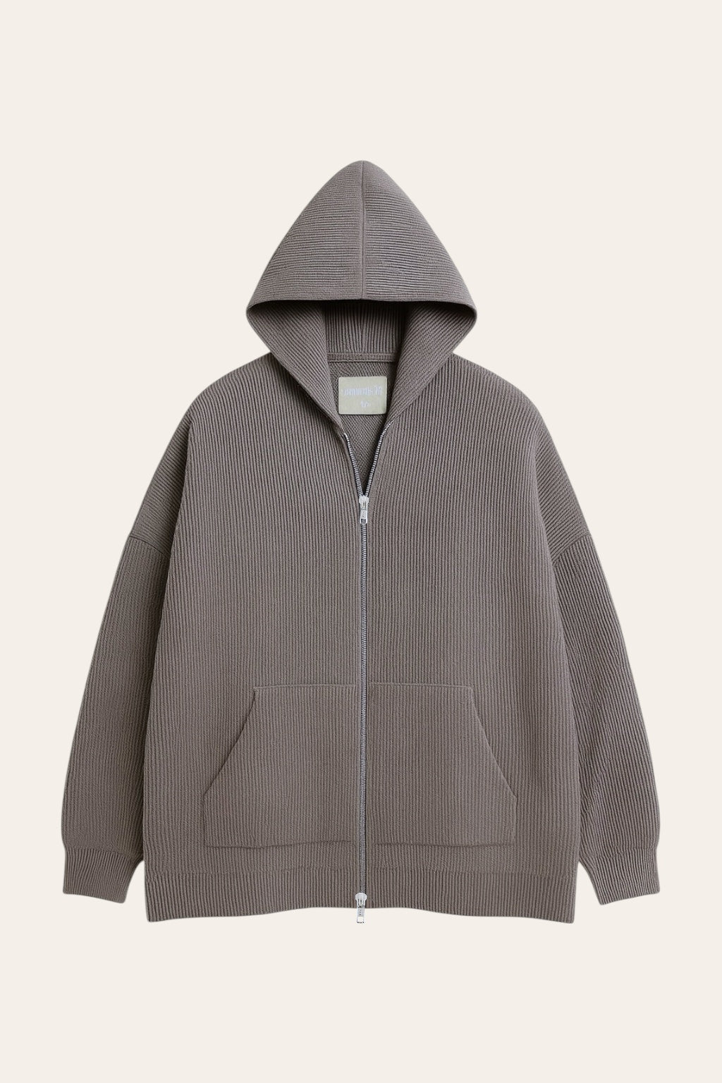 Two-Way Zipper Knit Hoodie - Grey
