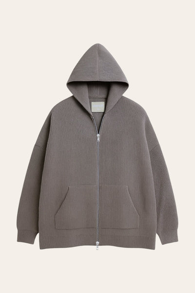 Two-Way Zipper Knit Hoodie - Grey