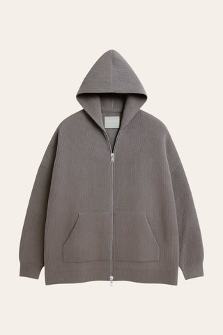 Two-Way Zipper Knit Hoodie - Grey