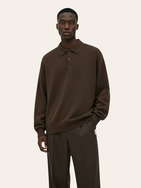 Merino Wool-Cashmere Knit Polo - Truffle