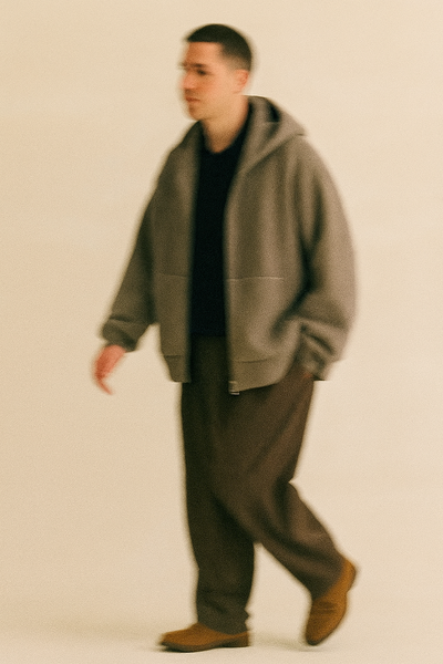 Two-Way Zipper Knit Hoodie - Grey