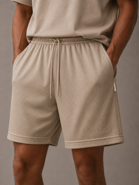 Concealed Pocket Mesh Shorts - Beige