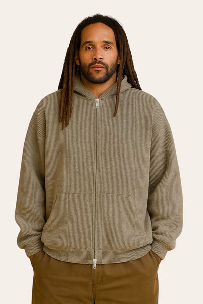 Two-Way Zipper Knit Hoodie - Grey