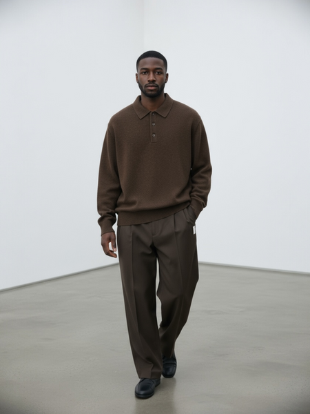 Merino Wool-Cashmere Knit Polo - Truffle